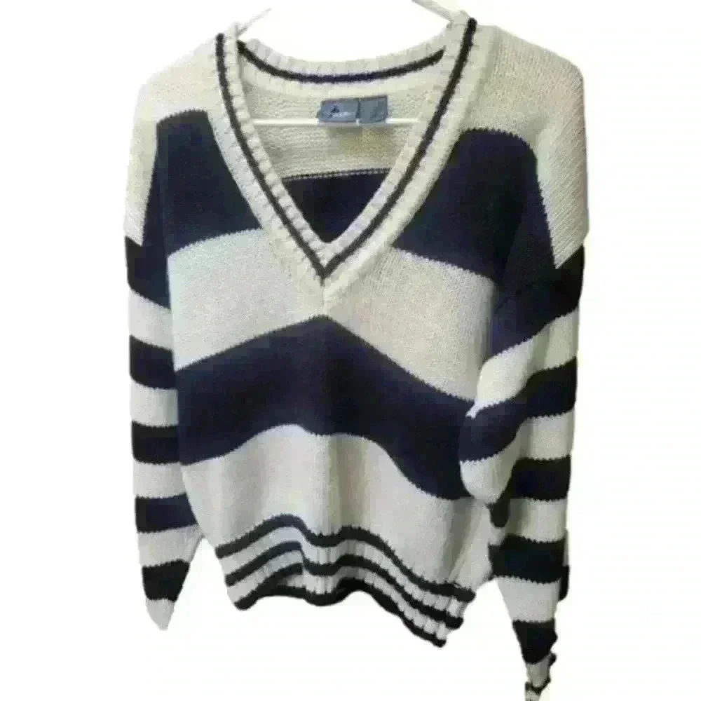 Vtg LizWear Sweater Sz M LG Womens Black And White Striped Slouchy Look